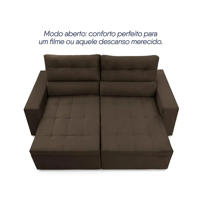 Sofá Retrátil Reclinável Arizona 2,30m Suede Velut Marrom