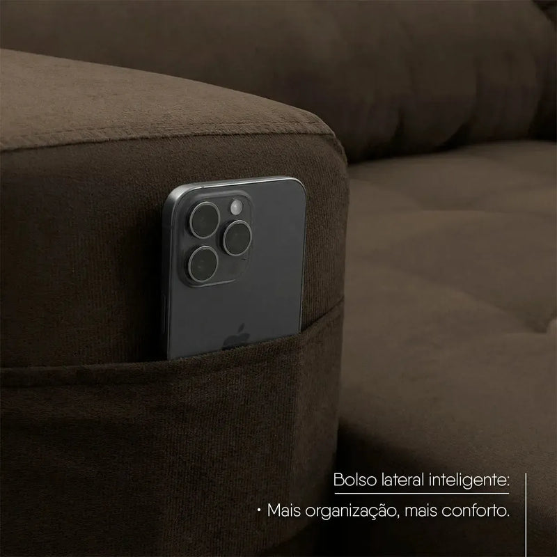 Sofá Retrátil Reclinável Arizona 2,30m Suede Velut Marrom