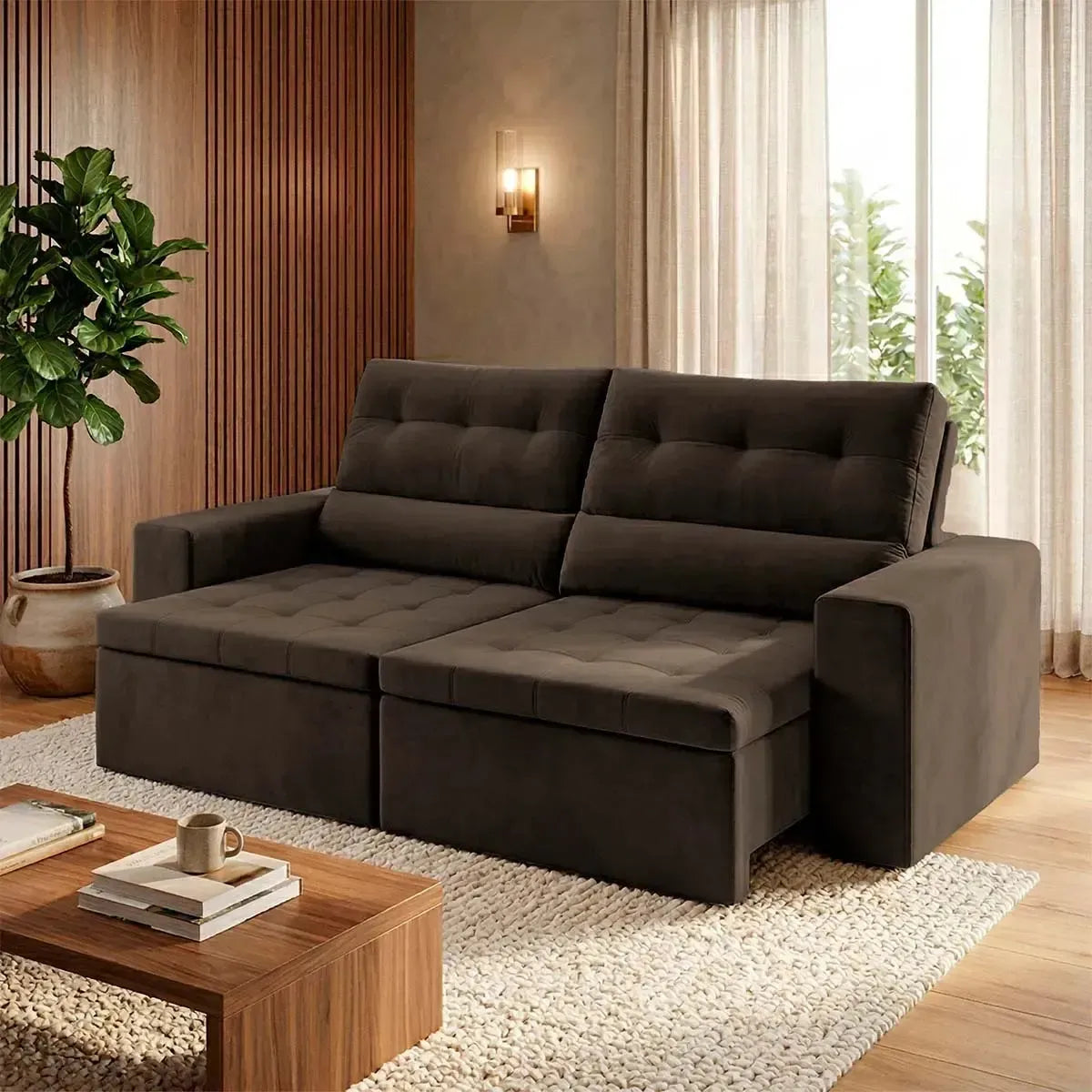 Sofá Retrátil Reclinável Arizona 2,30m Suede Velut Marrom
