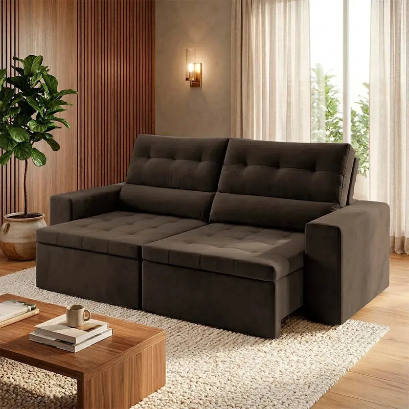 Sofá Retrátil Reclinável Arizona 2,30m Suede Velut Marrom