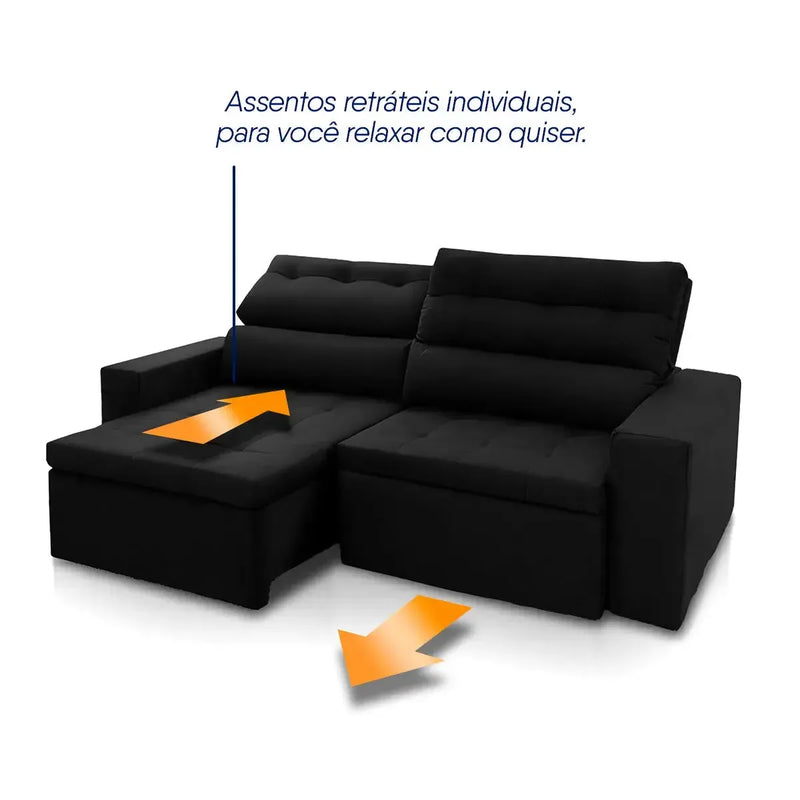 Sofá Retrátil Reclinável Arizona 2,30m Suede Velut Preto