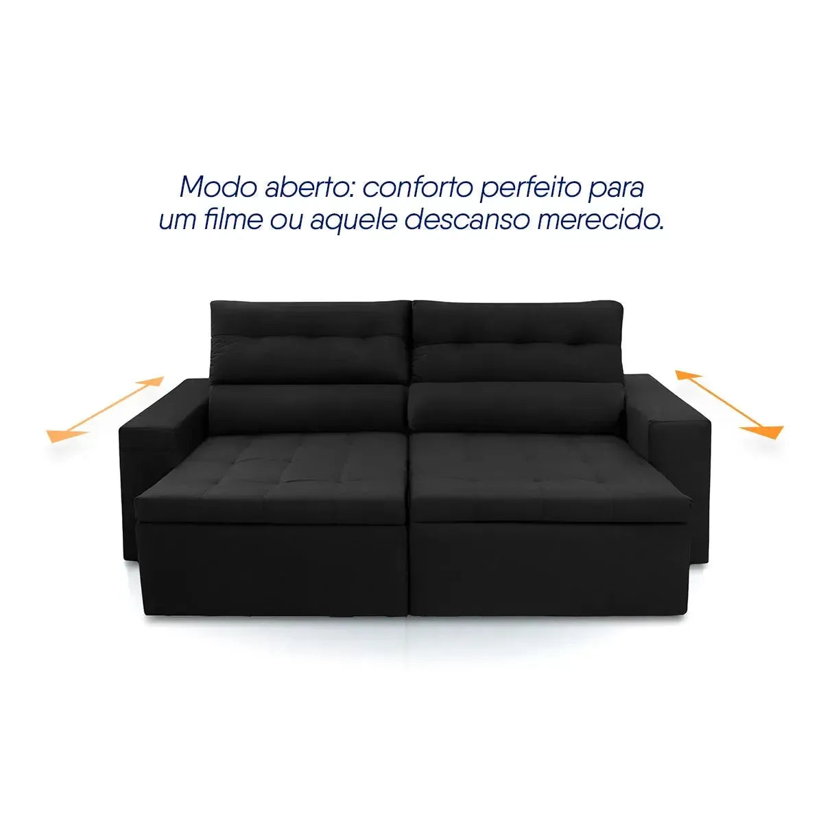 Sofá Retrátil Reclinável Arizona 2,30m Suede Velut Preto