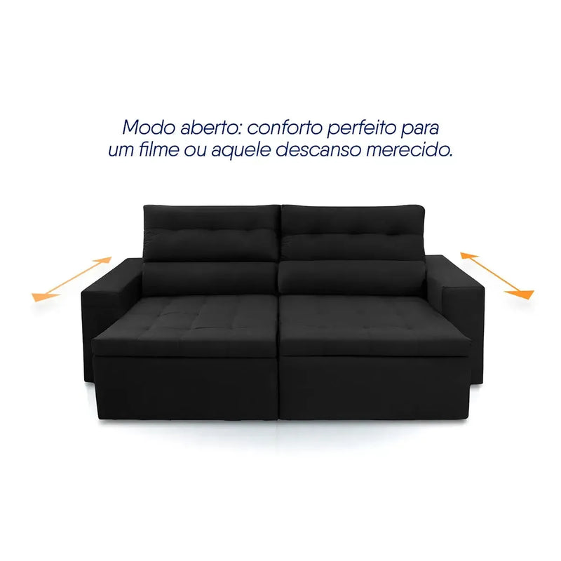Sofá Retrátil Reclinável Arizona 2,30m Suede Velut Preto