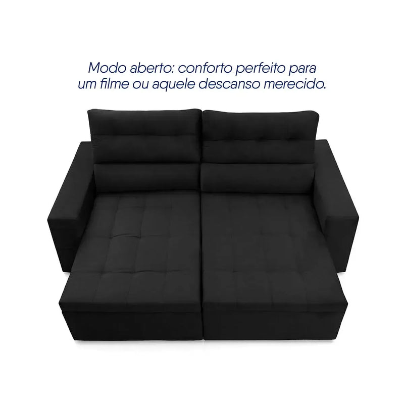 Sofá Retrátil Reclinável Arizona 2,30m Suede Velut Preto