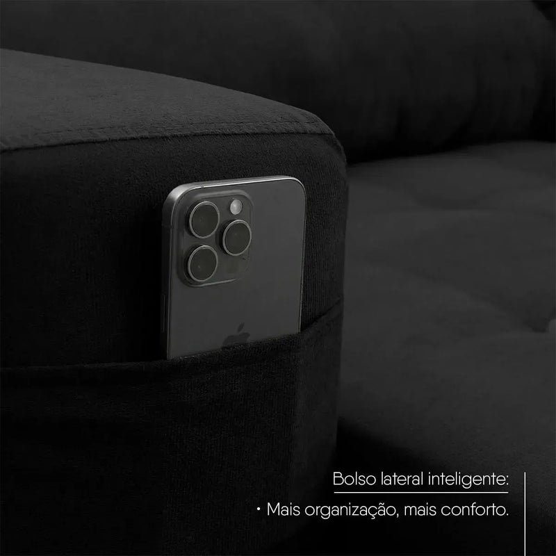 Sofá Retrátil Reclinável Arizona 2,30m Suede Velut Preto
