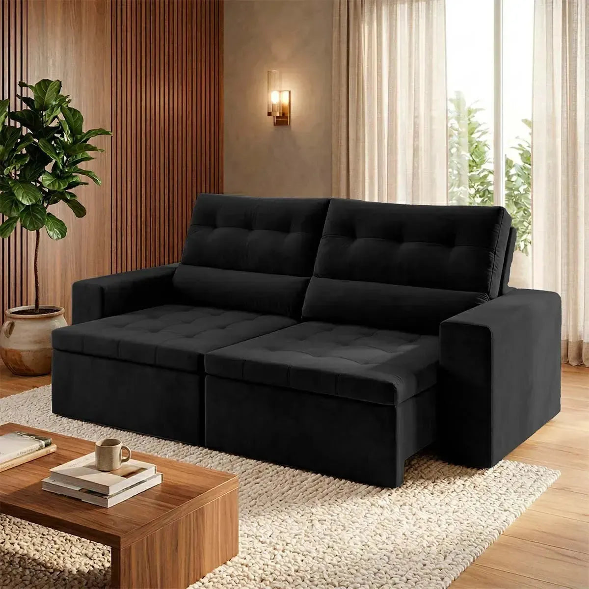 Sofá Retrátil Reclinável Arizona 2,30m Suede Velut Preto
