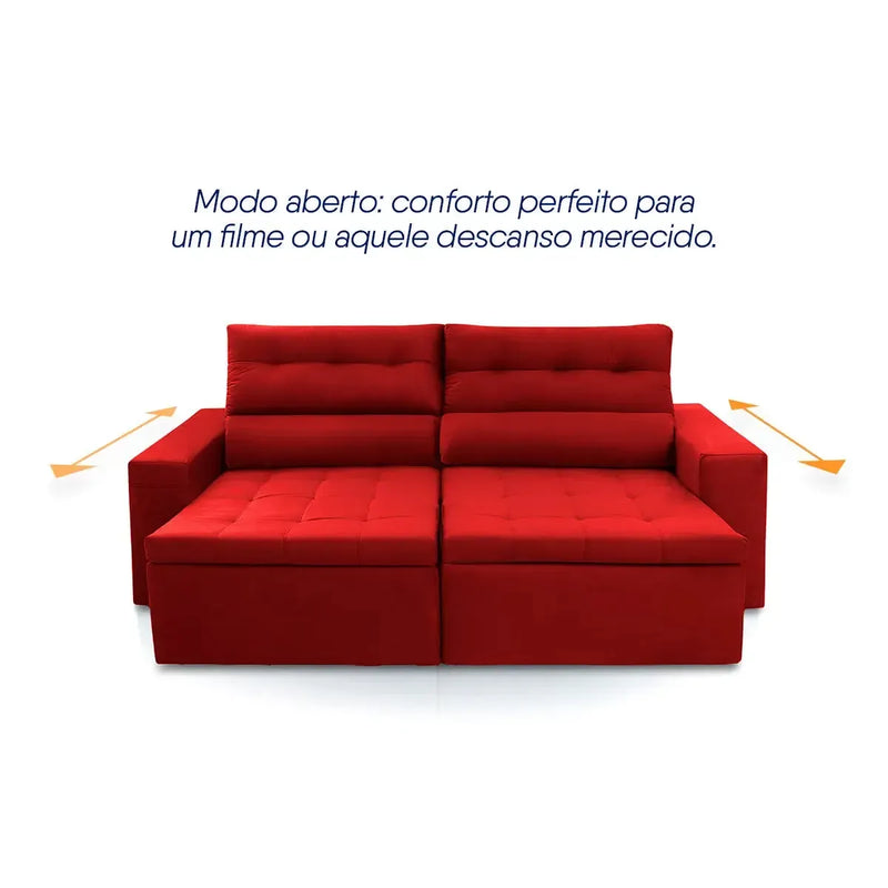 Sofá Retrátil Reclinável Arizona 2,30m Suede Velut Vermelho