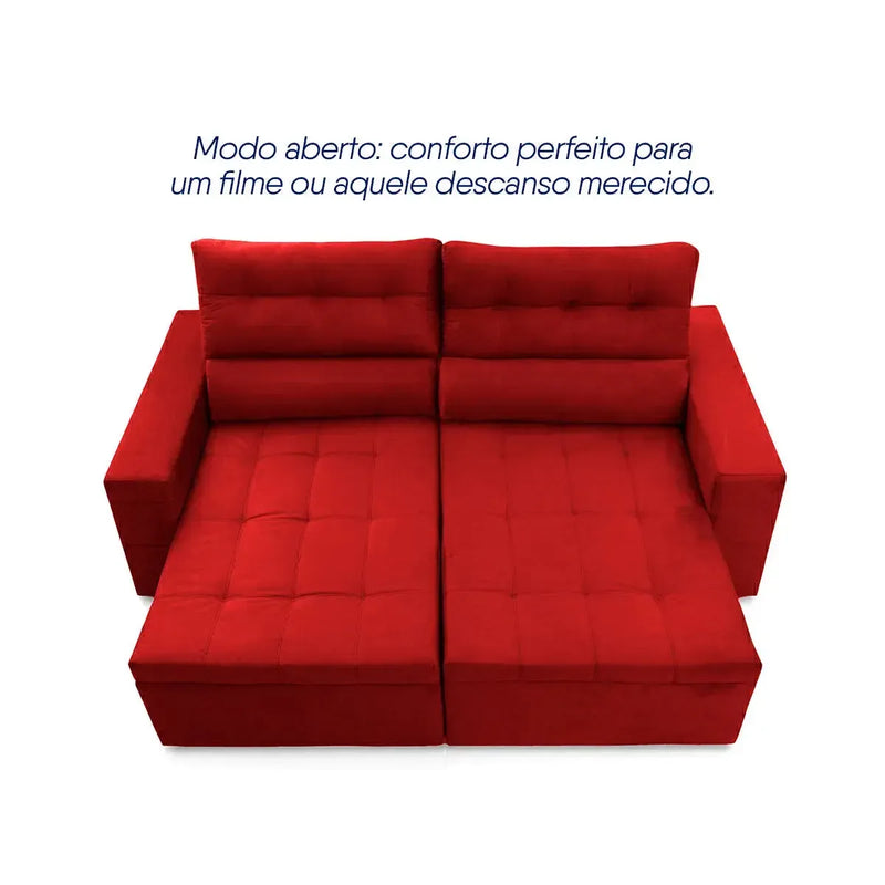 Sofá Retrátil Reclinável Arizona 2,30m Suede Velut Vermelho