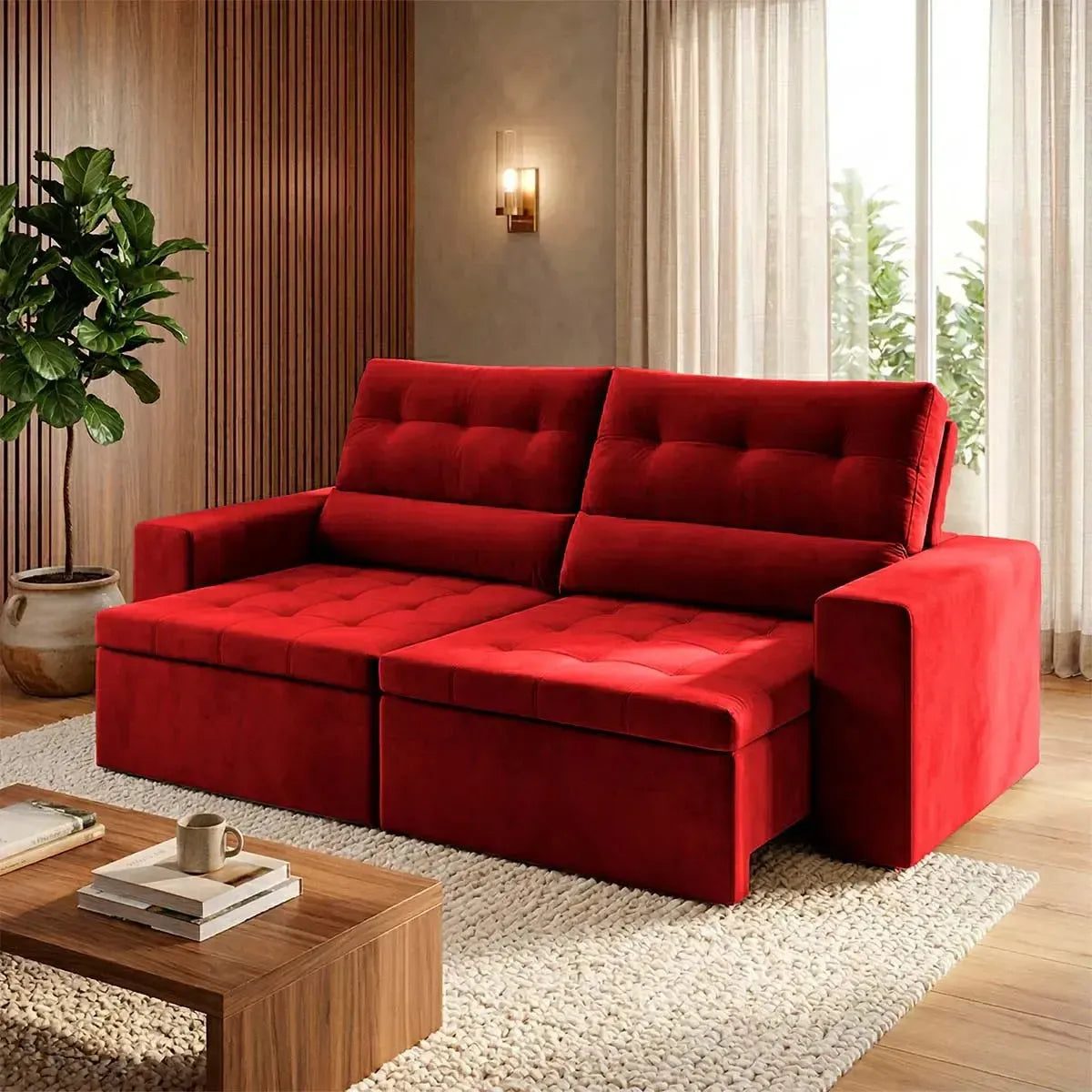 Sofá Retrátil Reclinável Arizona 2,30m Suede Velut Vermelho
