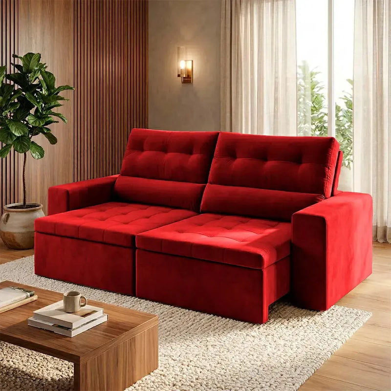 Sofá Retrátil Reclinável Arizona 2,30m Suede Velut Vermelho