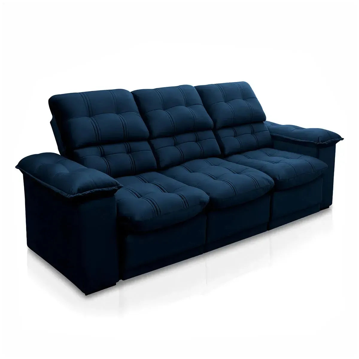 Sofá Retrátil Reclinável Atenas 2,30m Suede Velut Azul Marinho Molas no Assento