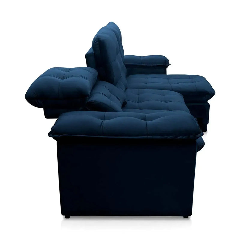 Sofá Retrátil Reclinável Atenas 2,30m Suede Velut Azul Marinho Molas no Assento