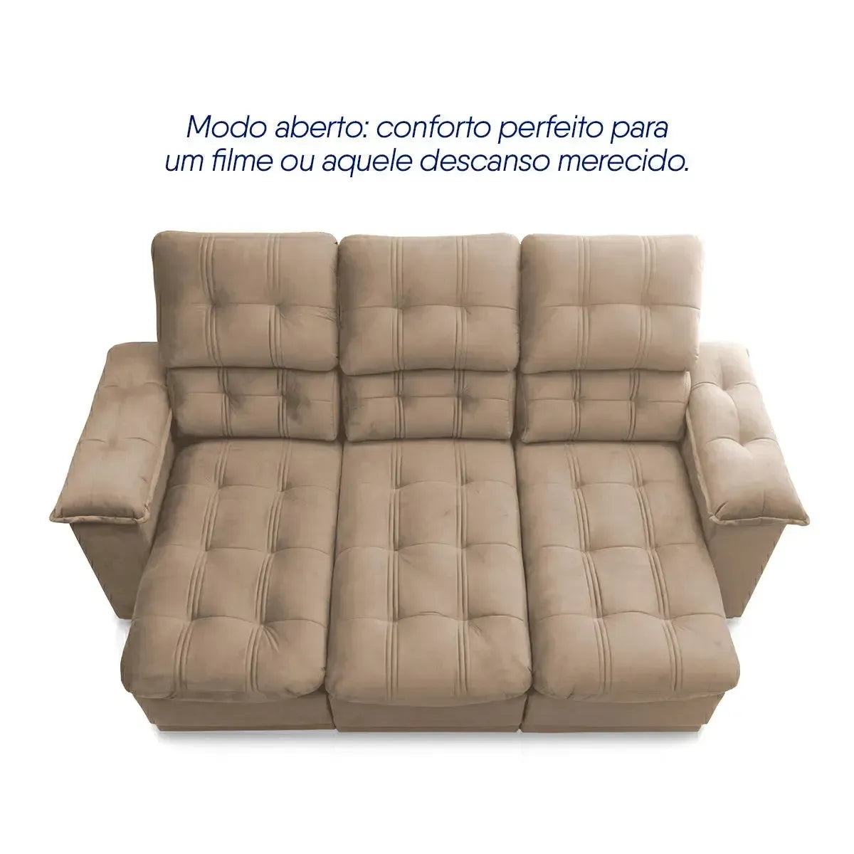 Sofá Retrátil Reclinável Atenas 2,30m Suede Velut Bege Molas no Assento
