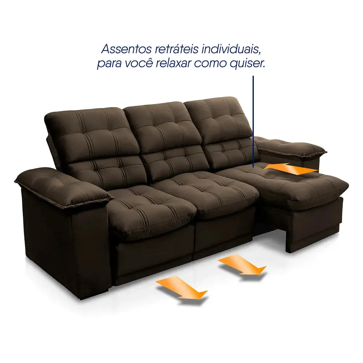 Sofá Retrátil Reclinável Atenas 2,30m Suede Velut Marrom Molas no Assento