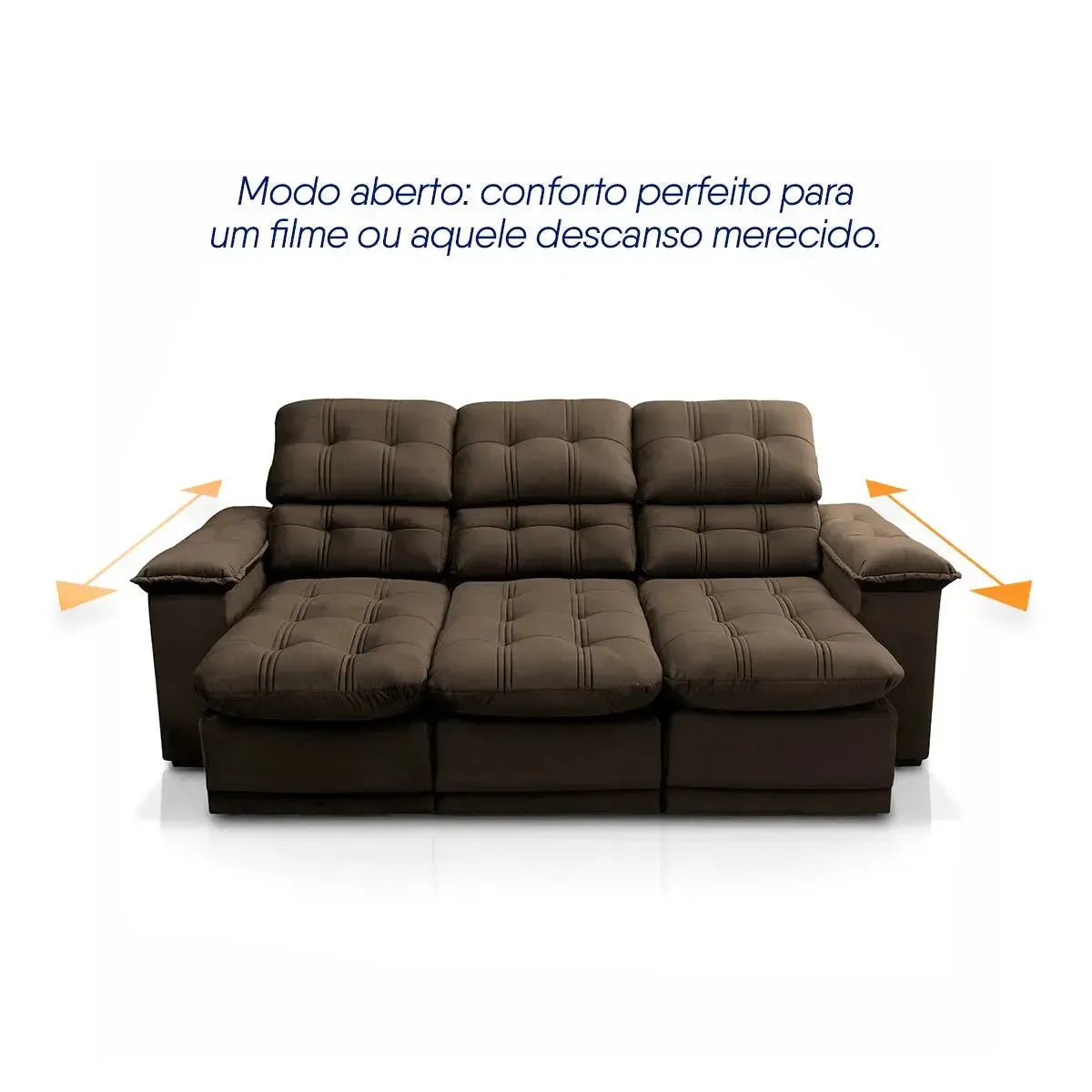 Sofá Retrátil Reclinável Atenas 2,30m Suede Velut Marrom Molas no Assento