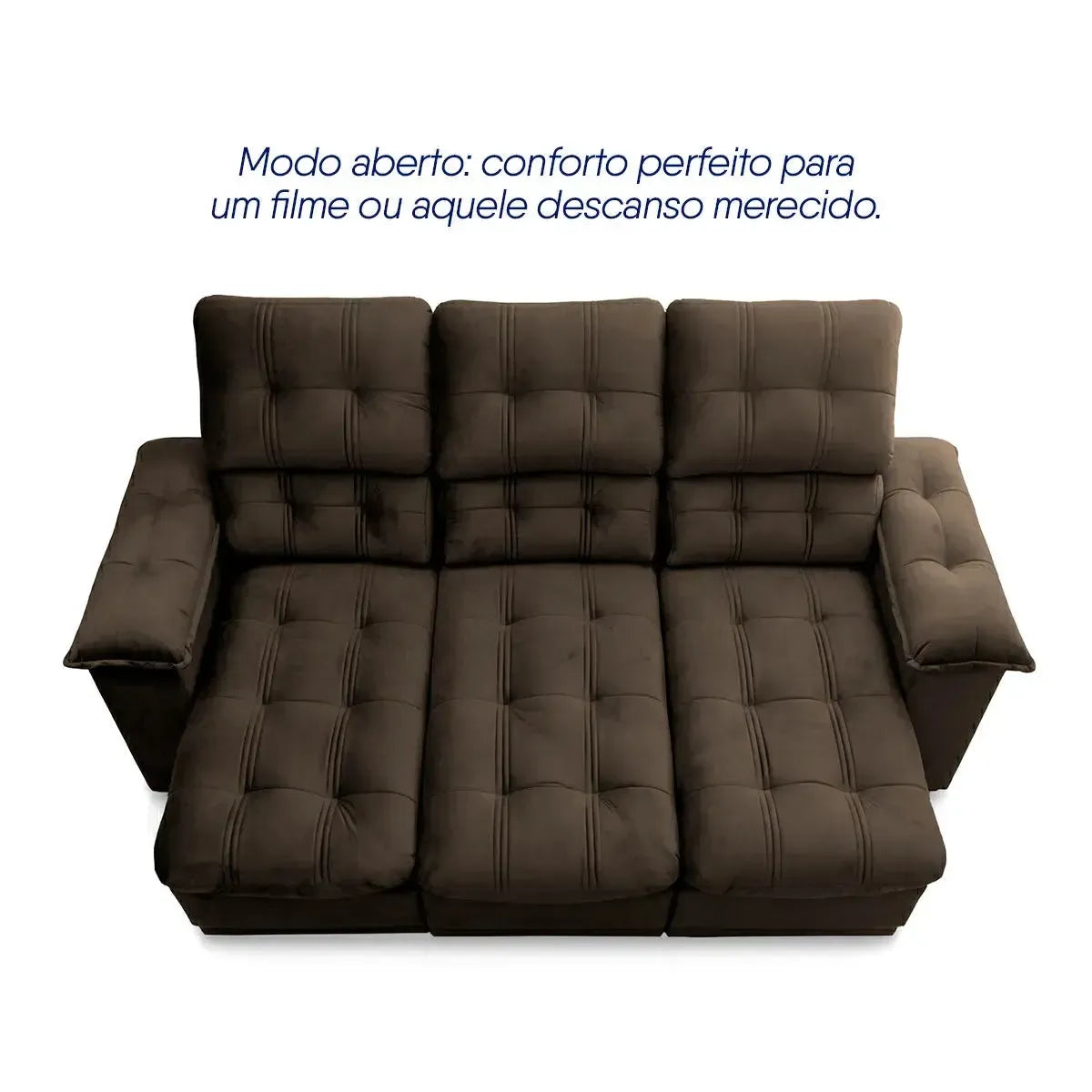 Sofá Retrátil Reclinável Atenas 2,30m Suede Velut Marrom Molas no Assento
