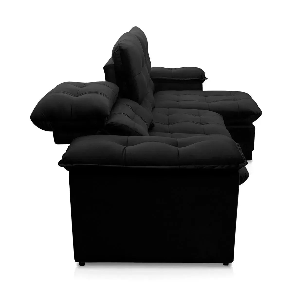 Sofá Retrátil Reclinável Atenas 2,30m Suede Velut Preto Molas no Assento