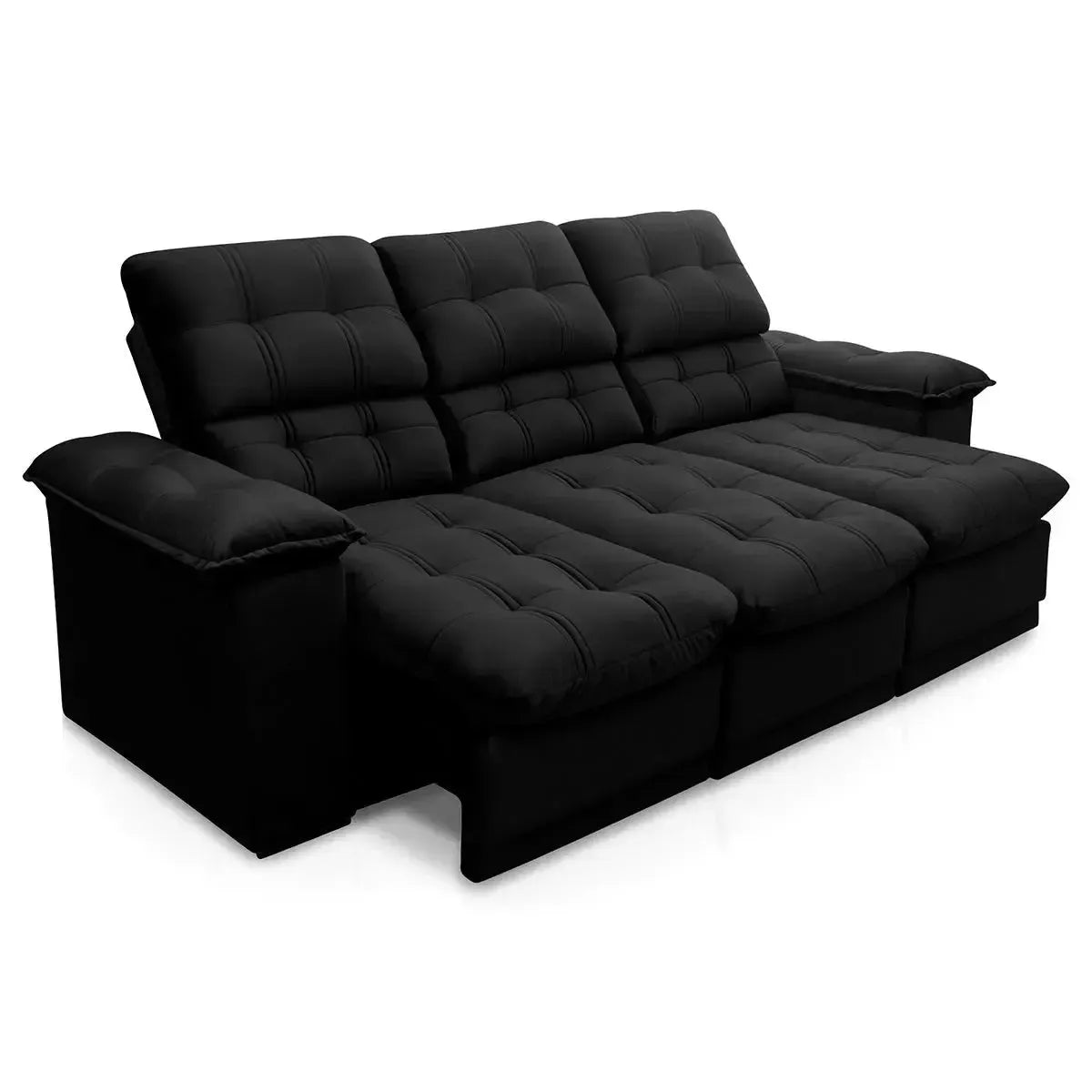 Sofá Retrátil Reclinável Atenas 2,30m Suede Velut Preto Molas no Assento