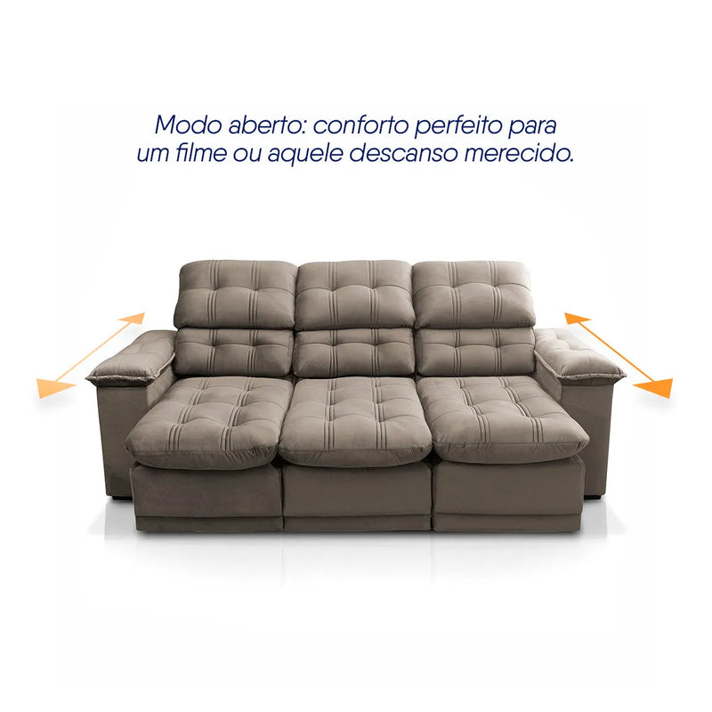 Sofá Retrátil Reclinável Atenas 2,30m Suede Velut Tabaco Molas no Assento