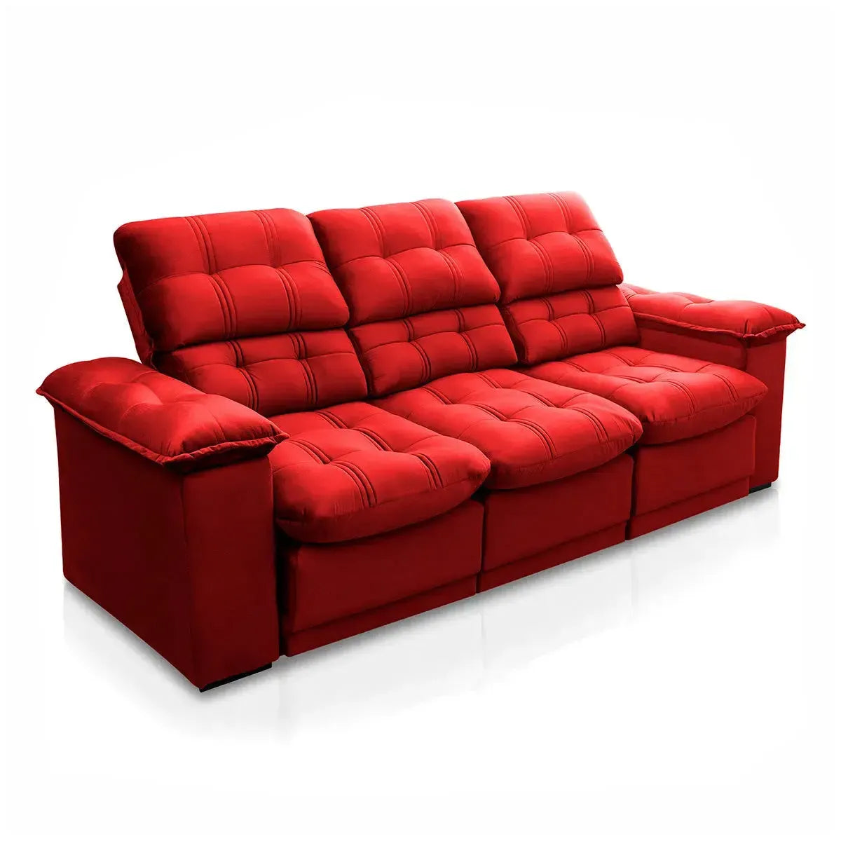 Sofá Retrátil Reclinável Atenas 2,30m Suede Velut Vermelho Molas no Assento