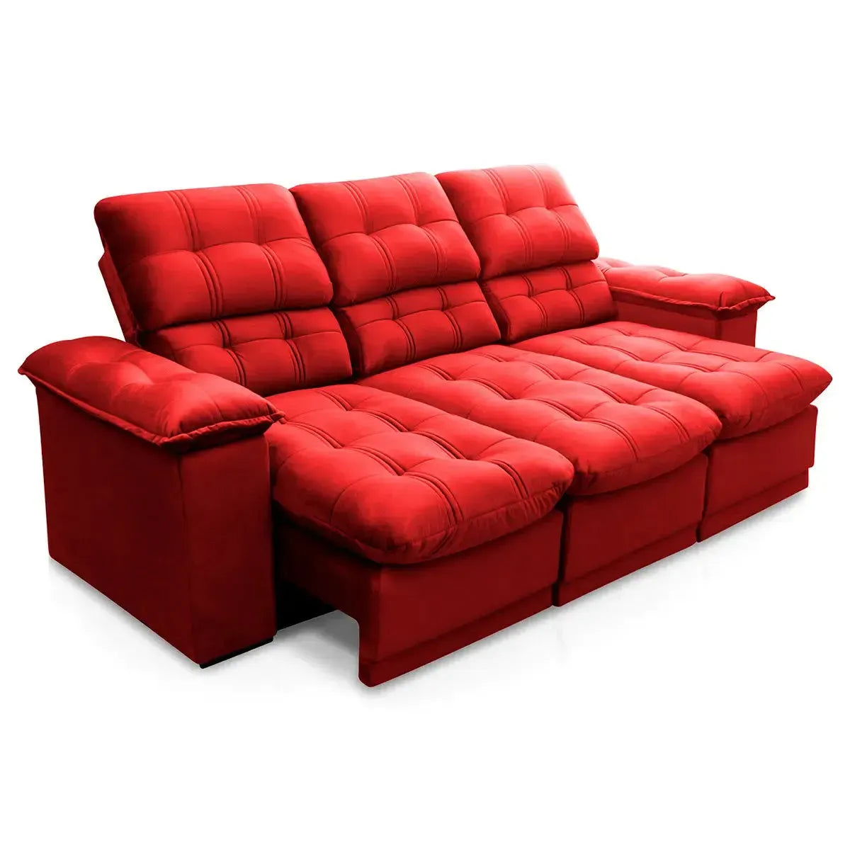 Sofá Retrátil Reclinável Atenas 2,30m Suede Velut Vermelho Molas no Assento