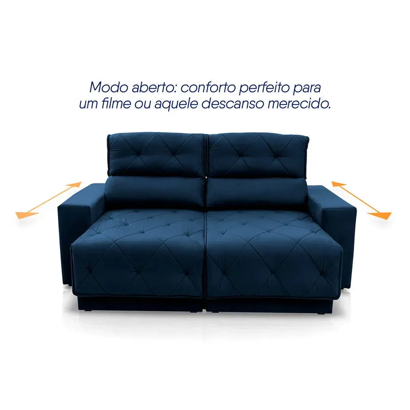 Sofá Retrátil Reclinável Belga 1,80m Suede Velut Azul Molas no Assento