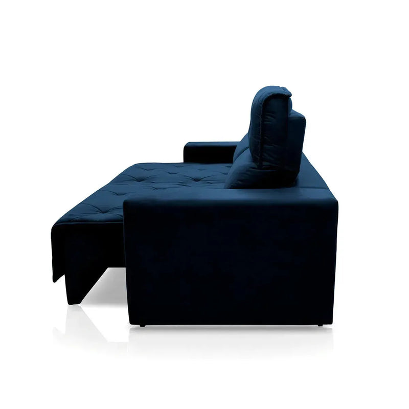 Sofá Retrátil Reclinável Belga 1,80m Suede Velut Azul Molas no Assento