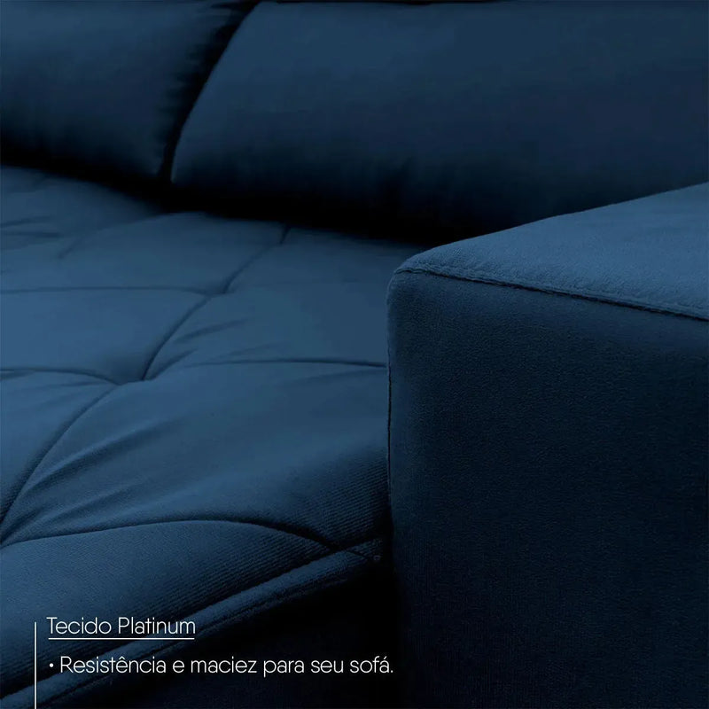 Sofá Retrátil Reclinável Belga 1,80m Suede Velut Azul Molas no Assento