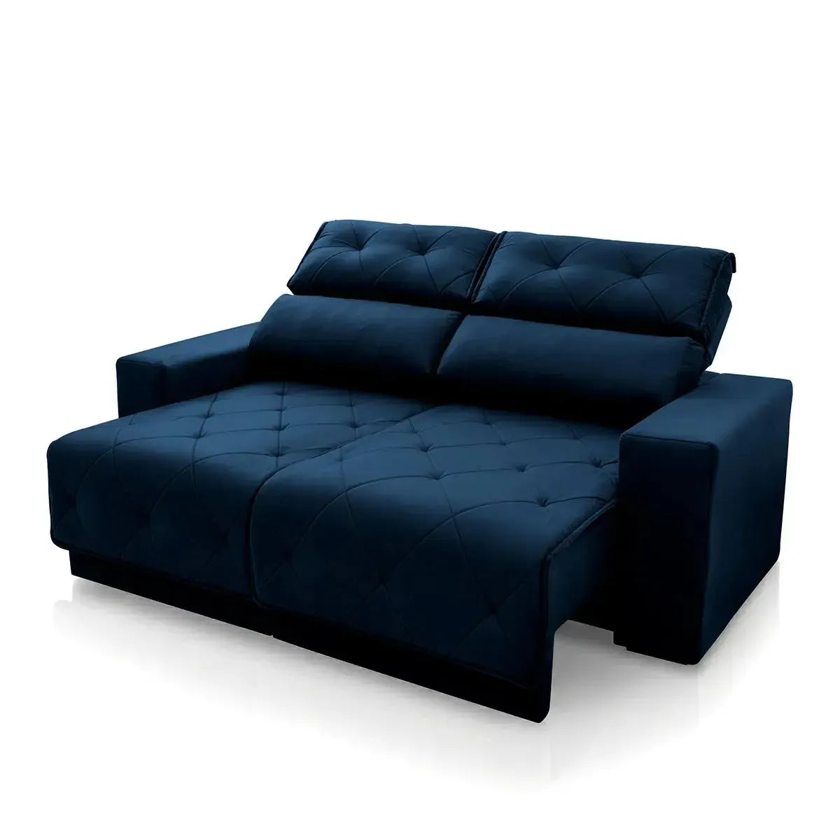 Sofá Retrátil Reclinável Belga 1,80m Suede Velut Azul Molas no Assento