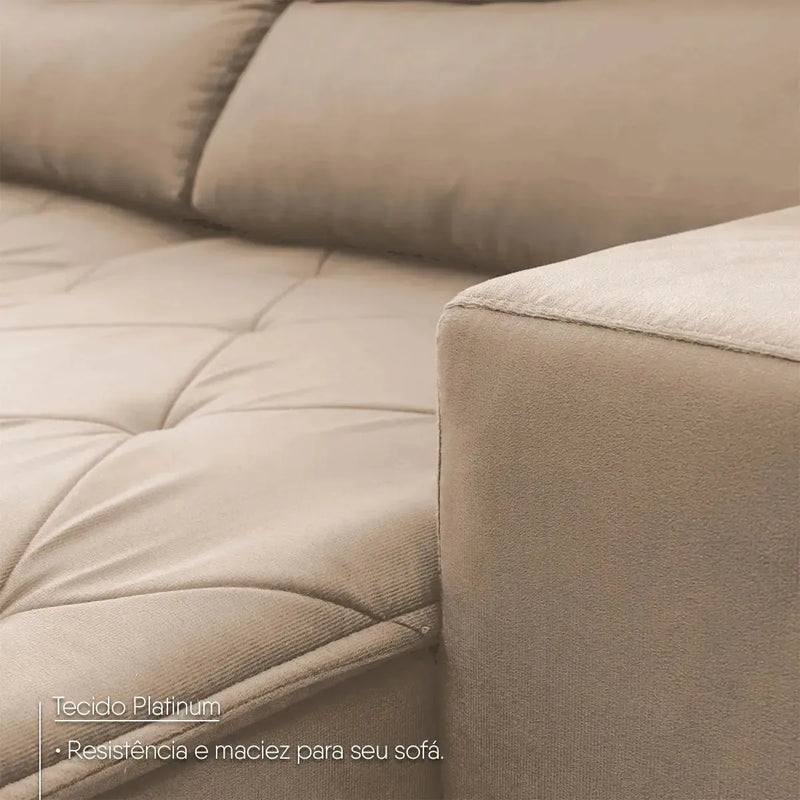 Sofá Retrátil Reclinável Belga 1,80m Suede Velut Bege Molas no Assento