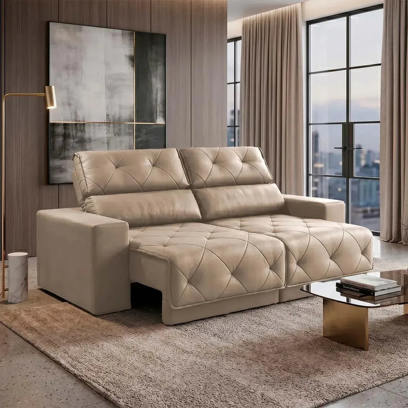 Sofá Retrátil Reclinável Belga 1,80m Suede Velut Bege Molas no Assento