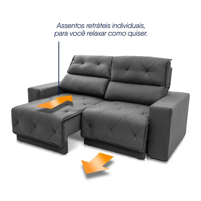 Sofá Retrátil Reclinável Belga 1,80m Suede Velut Cinza Molas no Assento