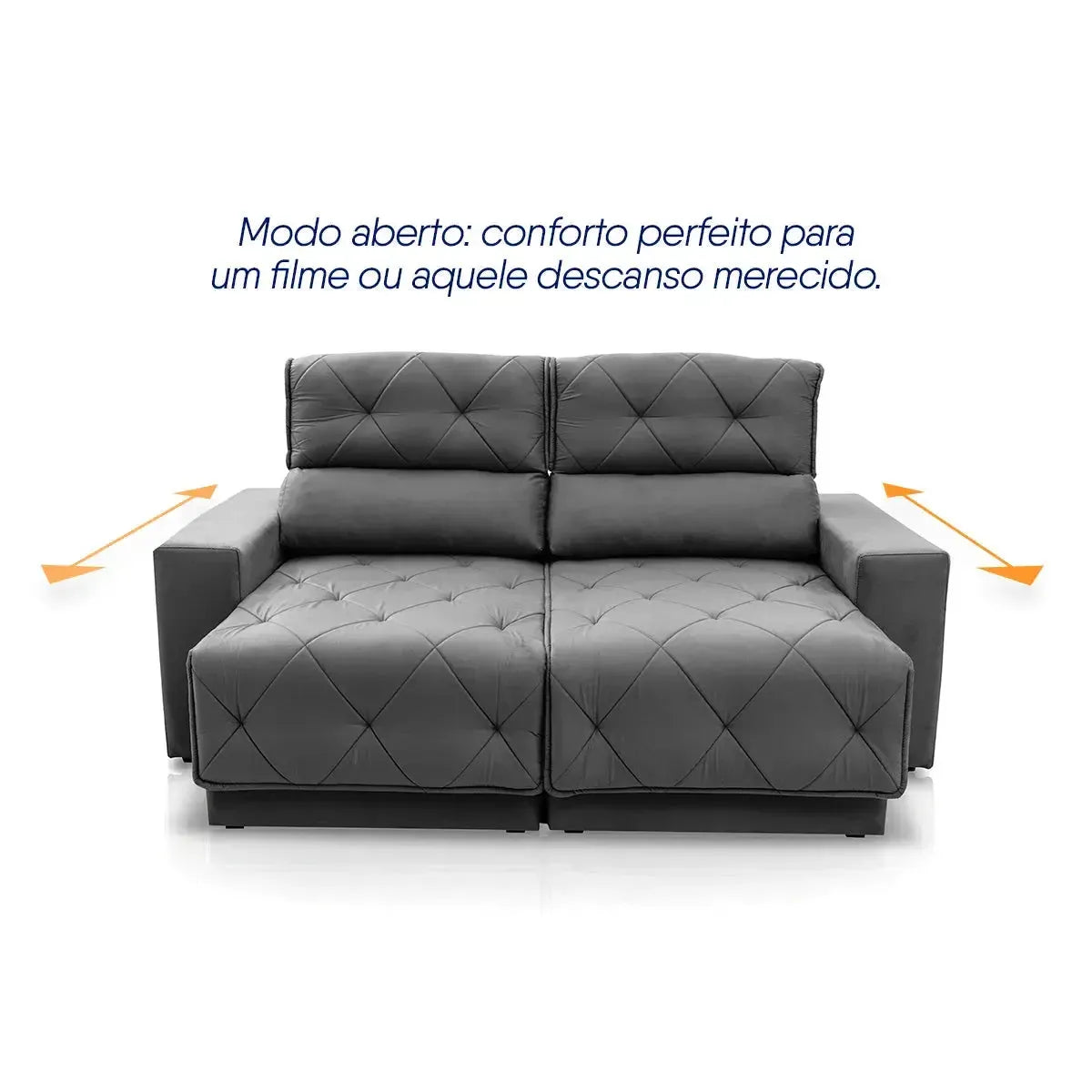 Sofá Retrátil Reclinável Belga 1,80m Suede Velut Cinza Molas no Assento