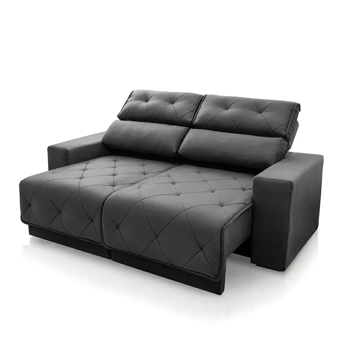 Sofá Retrátil Reclinável Belga 1,80m Suede Velut Cinza Molas no Assento