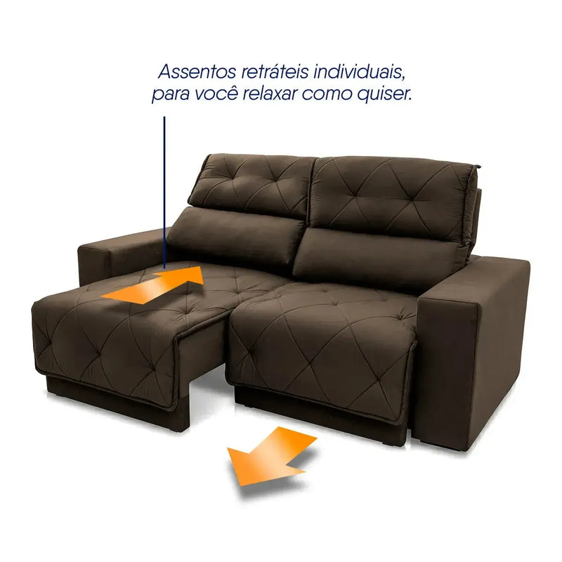 Sofá Retrátil Reclinável Belga 1,80m Suede Velut Marrom Molas no Assento