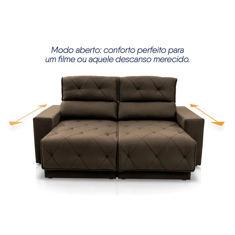 Sofá Retrátil Reclinável Belga 1,80m Suede Velut Marrom Molas no Assento