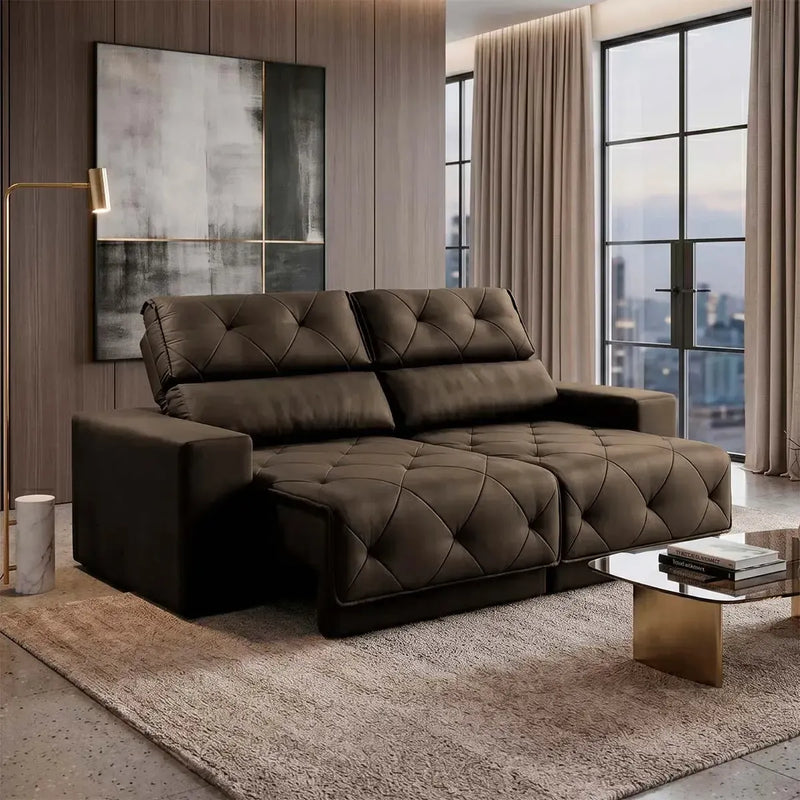 Sofá Retrátil Reclinável Belga 1,80m Suede Velut Marrom Molas no Assento