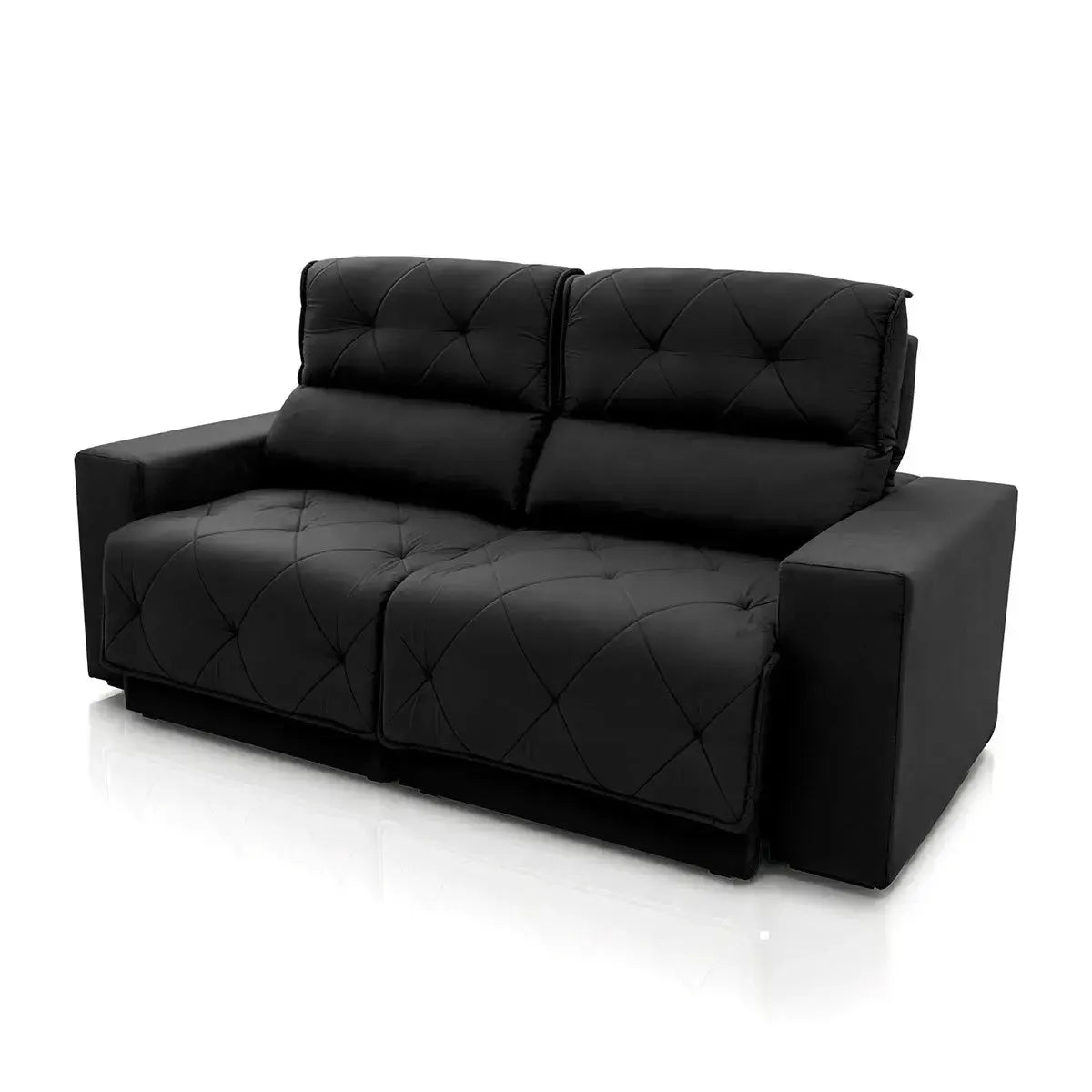 Sofá Retrátil Reclinável Belga 1,80m Suede Velut Preto Molas no Assento