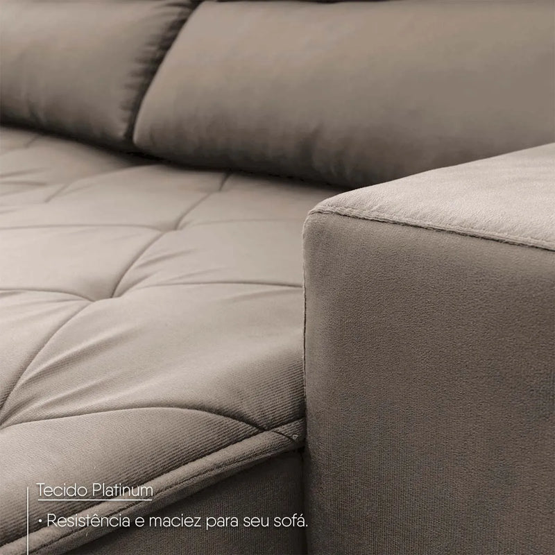 Sofá Retrátil Reclinável Belga 1,80m Suede Velut Marrom Claro Molas no Assento