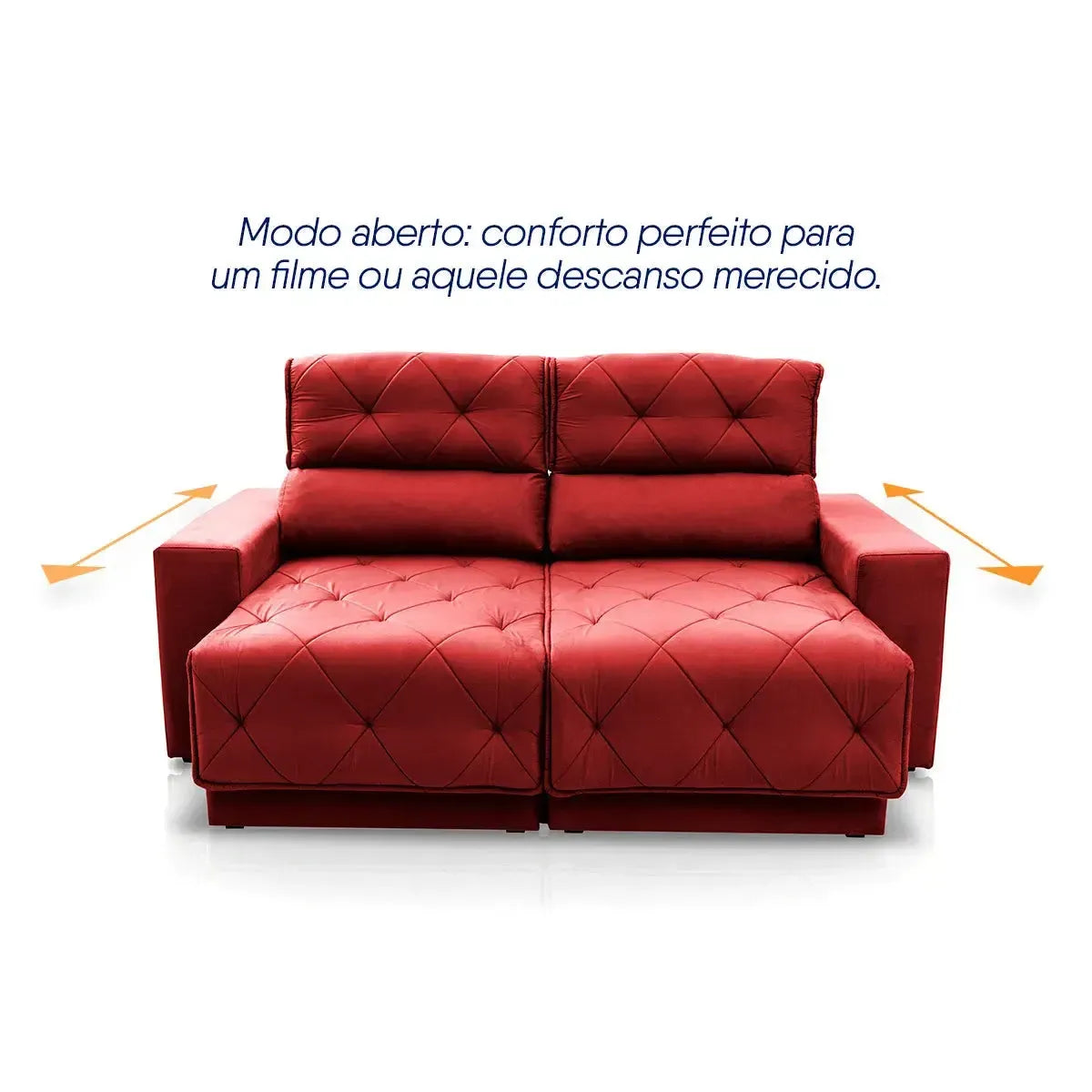Sofá Retrátil Reclinável Belga 1,80m Suede Velut Vermelho Molas no Assento