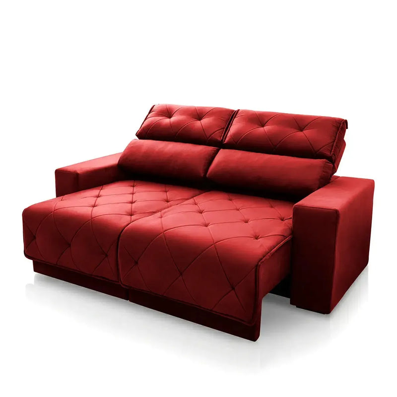 Sofá Retrátil Reclinável Belga 1,80m Suede Velut Vermelho Molas no Assento