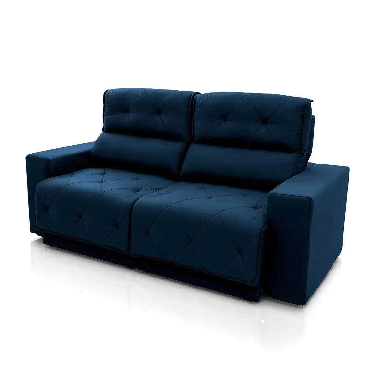 Sofá Retrátil Reclinável Belga 2,00m Suede Velut Azul Molas no Assento