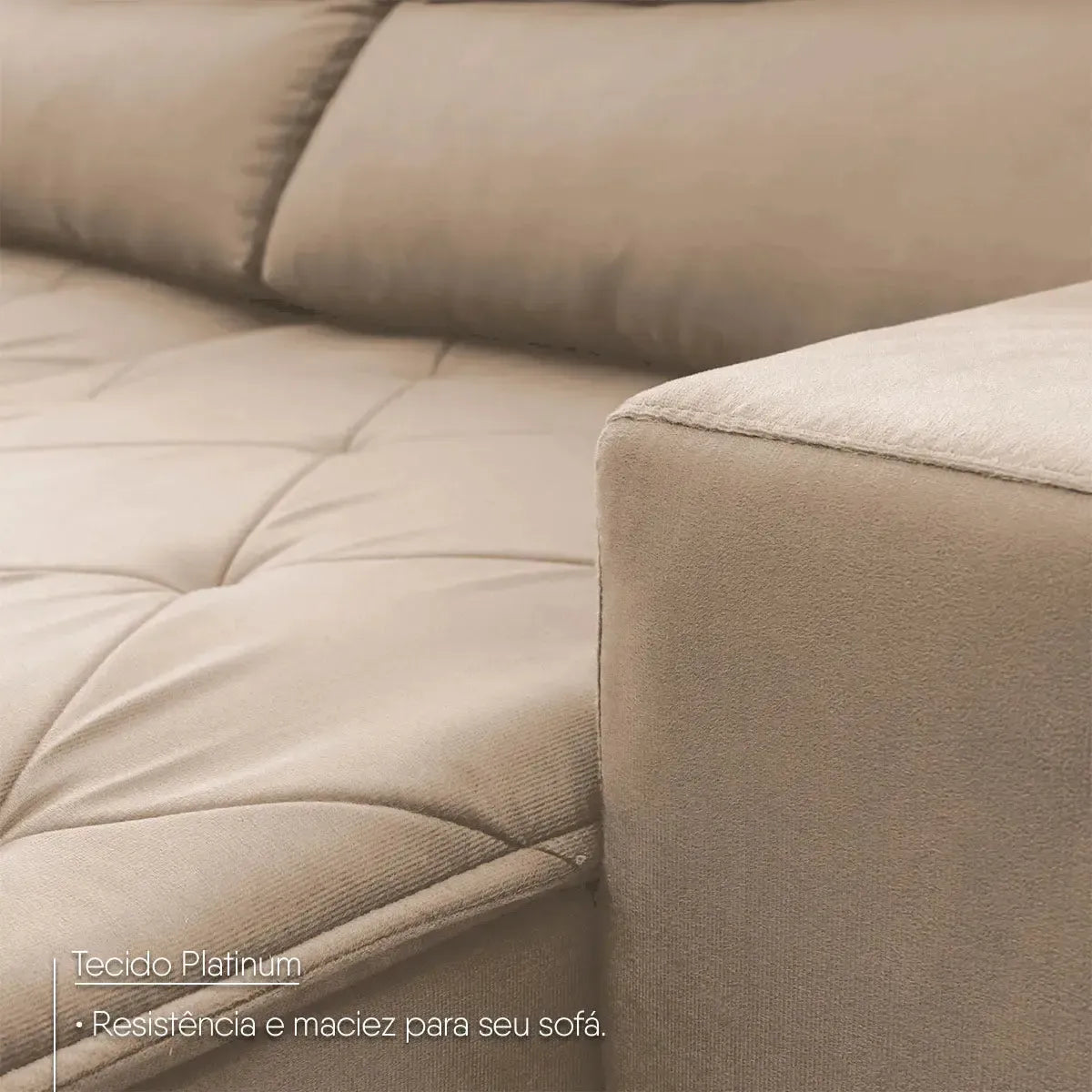Sofá Retrátil Reclinável Belga 2,00m Suede Velut Bege Molas no Assento