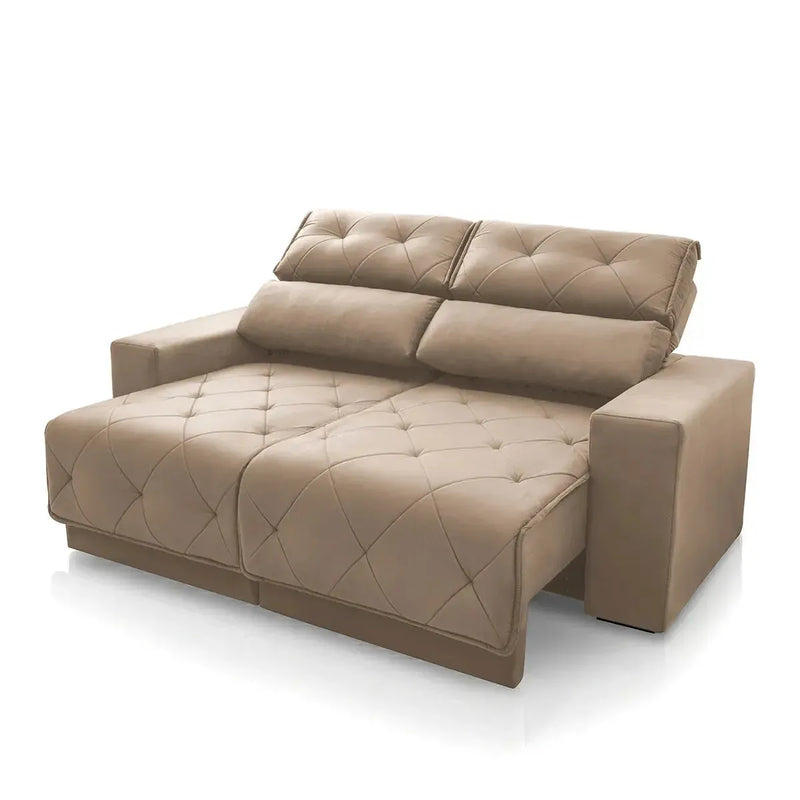 Sofá Retrátil Reclinável Belga 2,00m Suede Velut Bege Molas no Assento