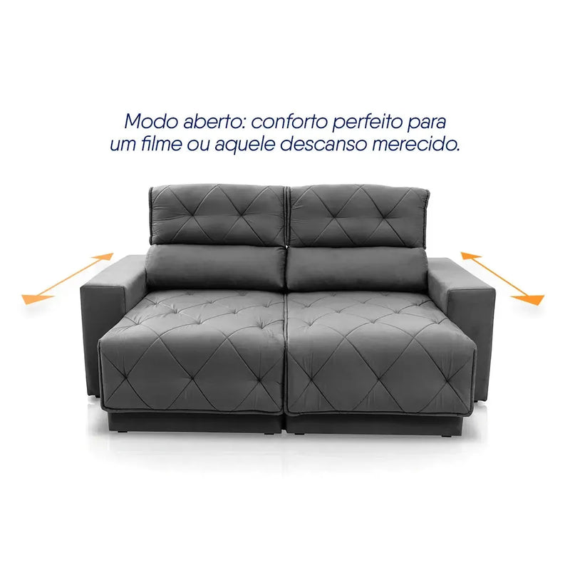 Sofá Retrátil Reclinável Belga 2,00m Suede Velut Cinza Molas no Assento