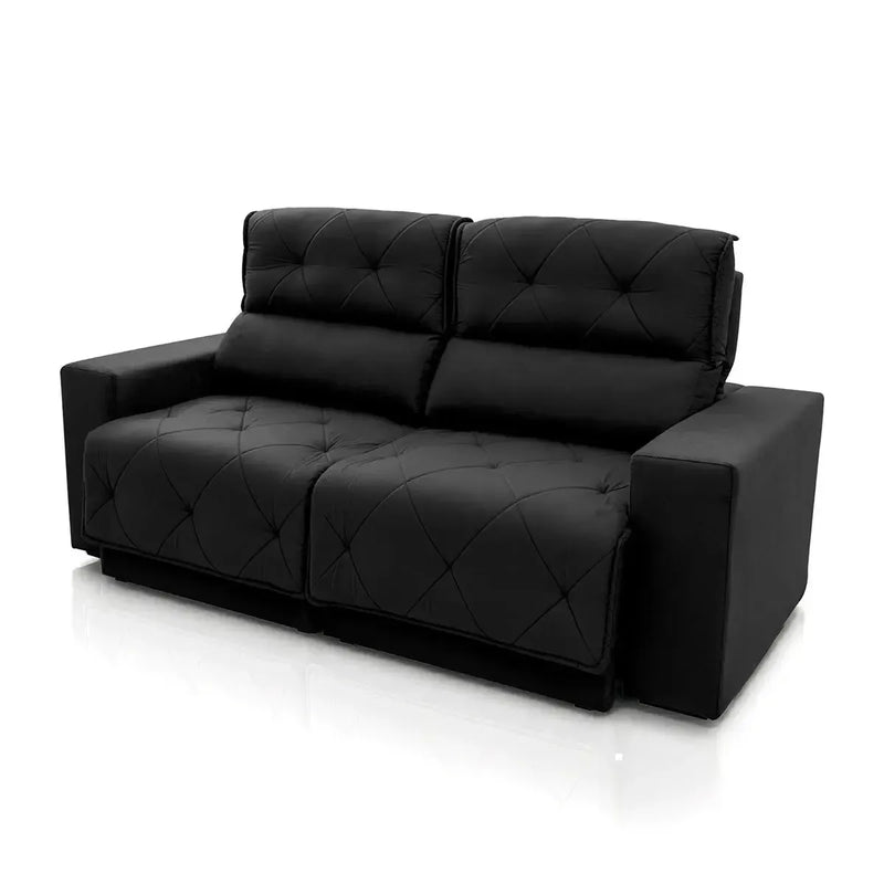Sofá Retrátil Reclinável Belga 2,00m Suede Velut Preto Molas no Assento