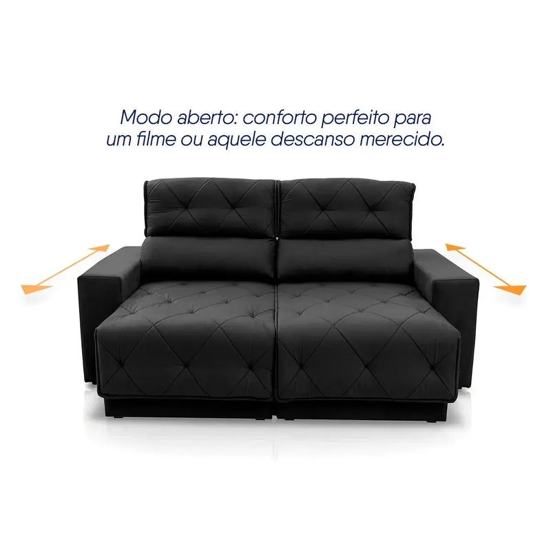 Sofá Retrátil Reclinável Belga 2,00m Suede Velut Preto Molas no Assento