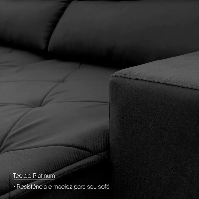 Sofá Retrátil Reclinável Belga 2,00m Suede Velut Preto Molas no Assento