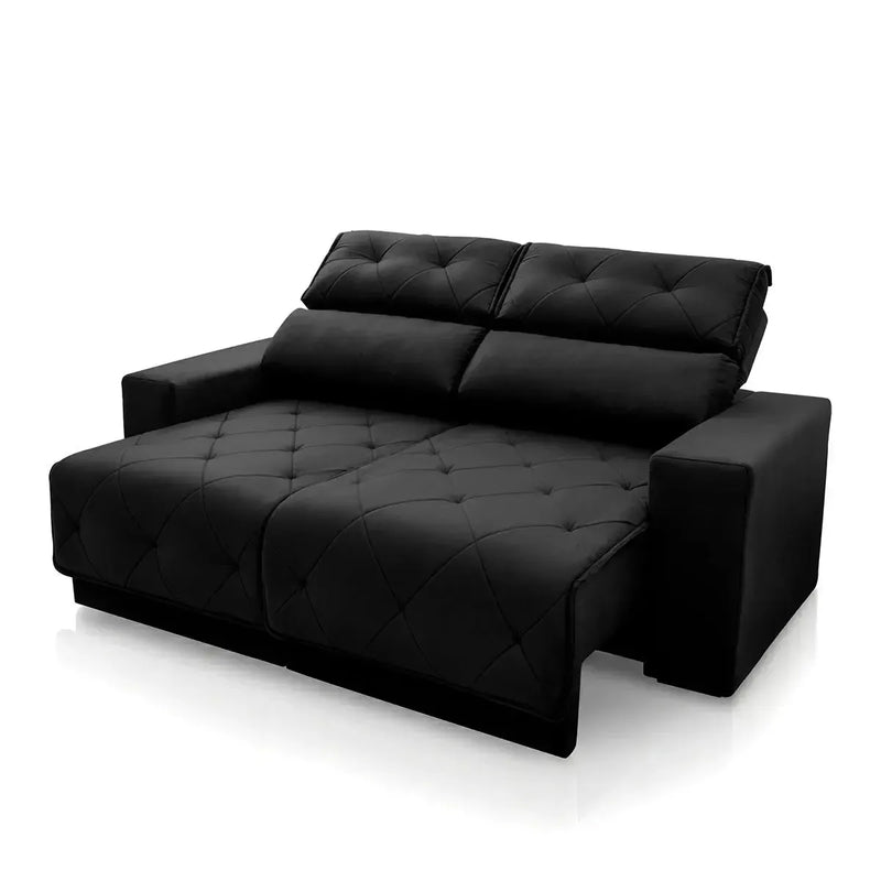 Sofá Retrátil Reclinável Belga 2,00m Suede Velut Preto Molas no Assento