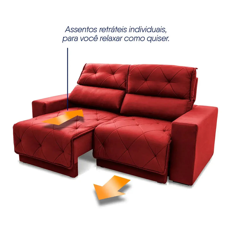 Sofá Retrátil Reclinável Belga 2,00m Suede Velut Vermelho Molas no Assento